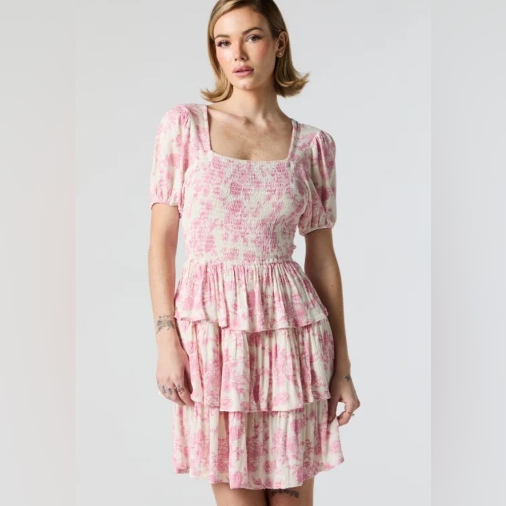 Pink Floral Tiered Dress